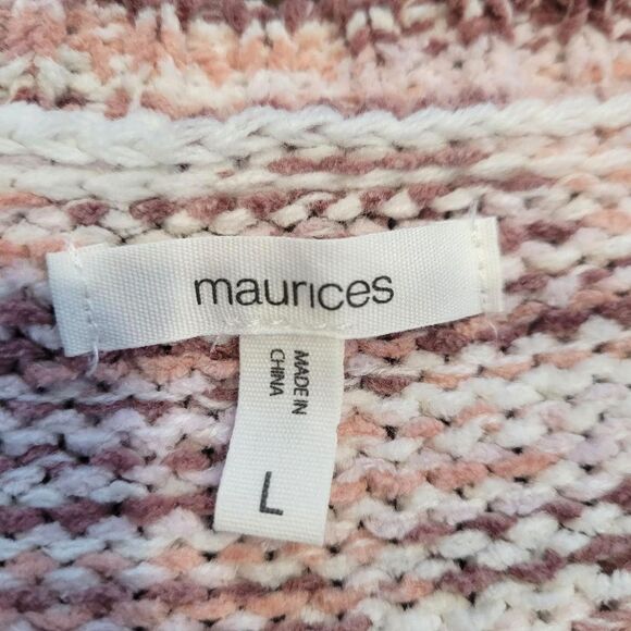 Maurices Sz Large Cozy White Pink Striped Knit Sweater Relaxed Fit Long Sleeve - Picture 2 of 5